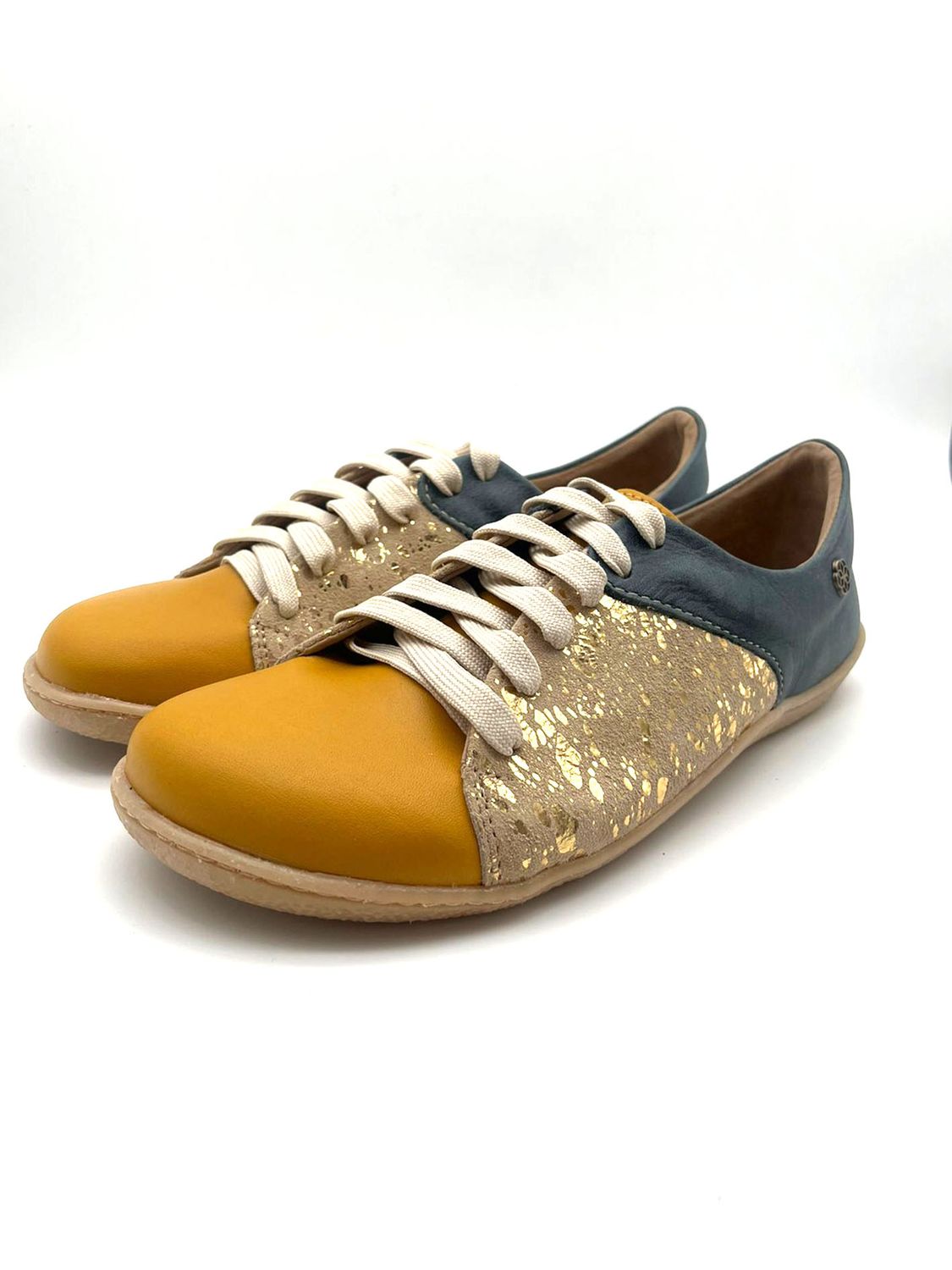 Xoala Barefoot Sneakers: Tumeric, Denim &amp; Gold Nguni