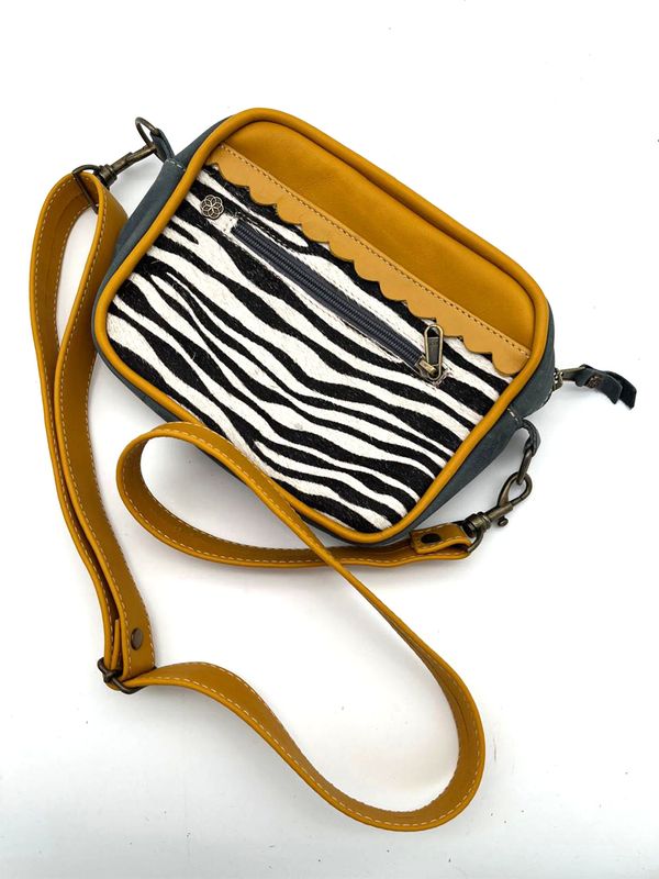 Leather square Bag: Tumeric, Denim &amp; Print