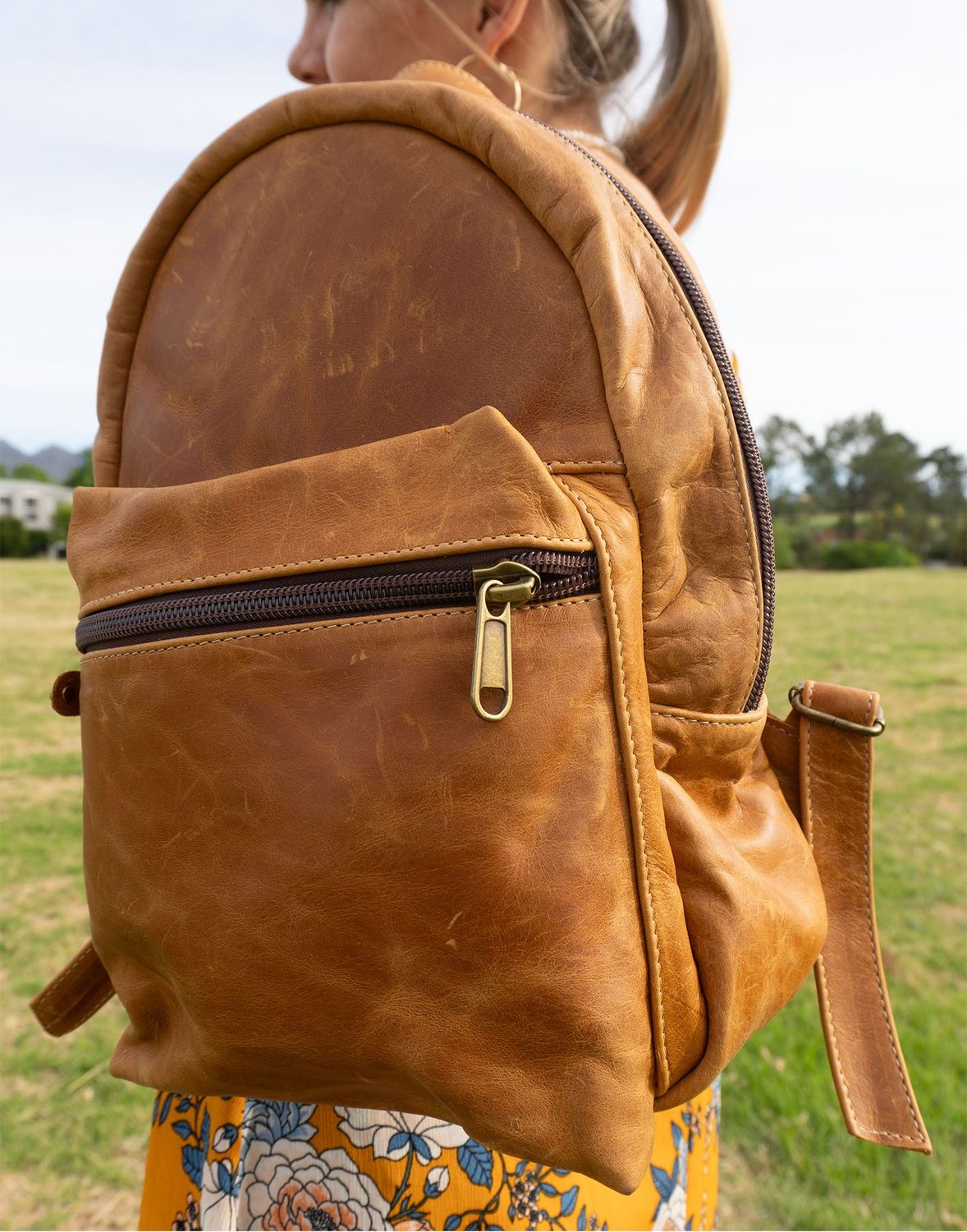 Leather Backpack: Toffee