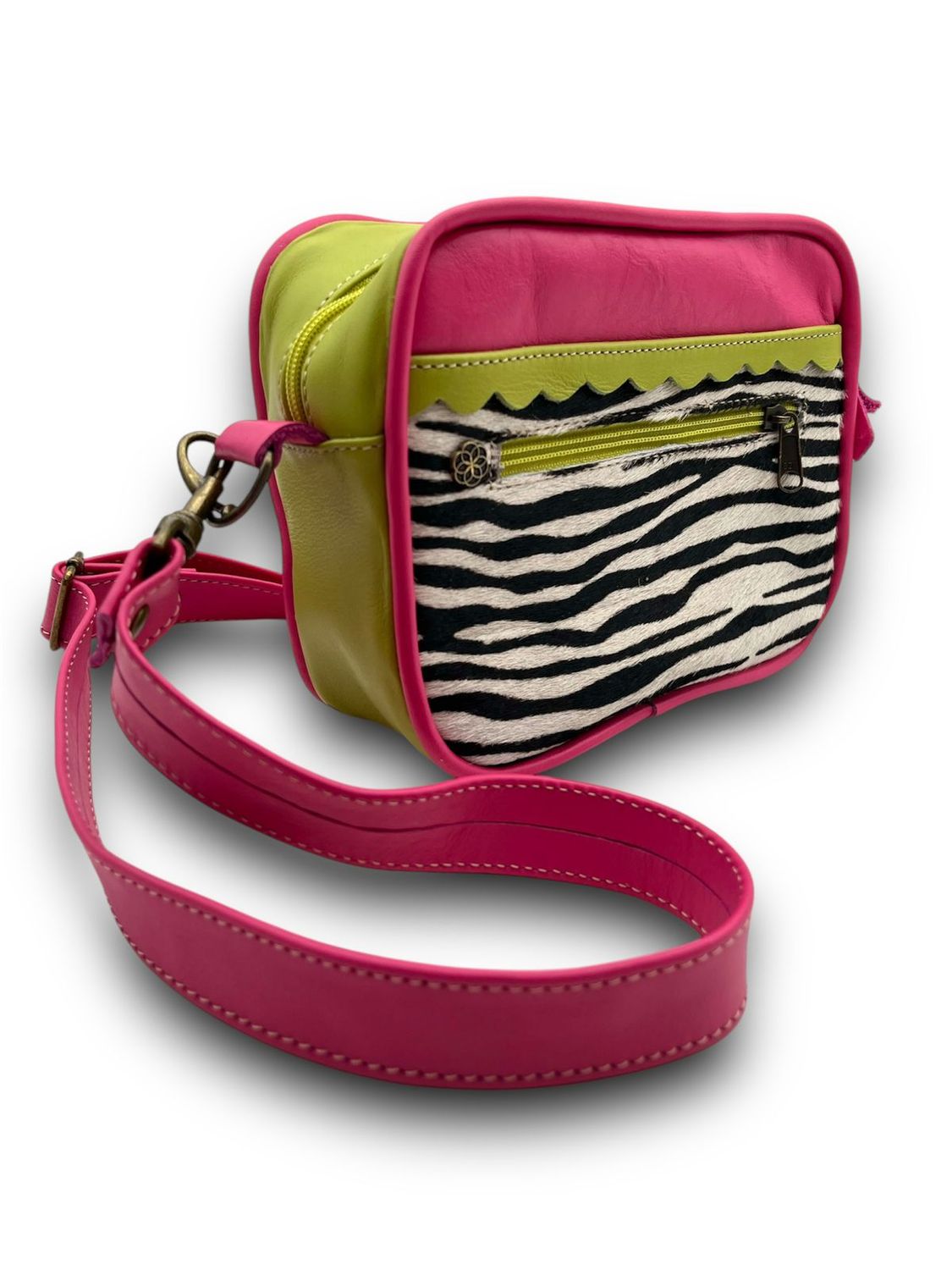 Leather square Bag: Cherise, Bright Lime &amp; Baby Tiger