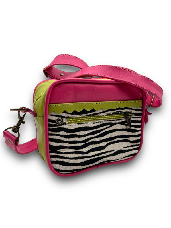 Leather square Bag: Cherise, Bright Lime &amp; Baby Tiger