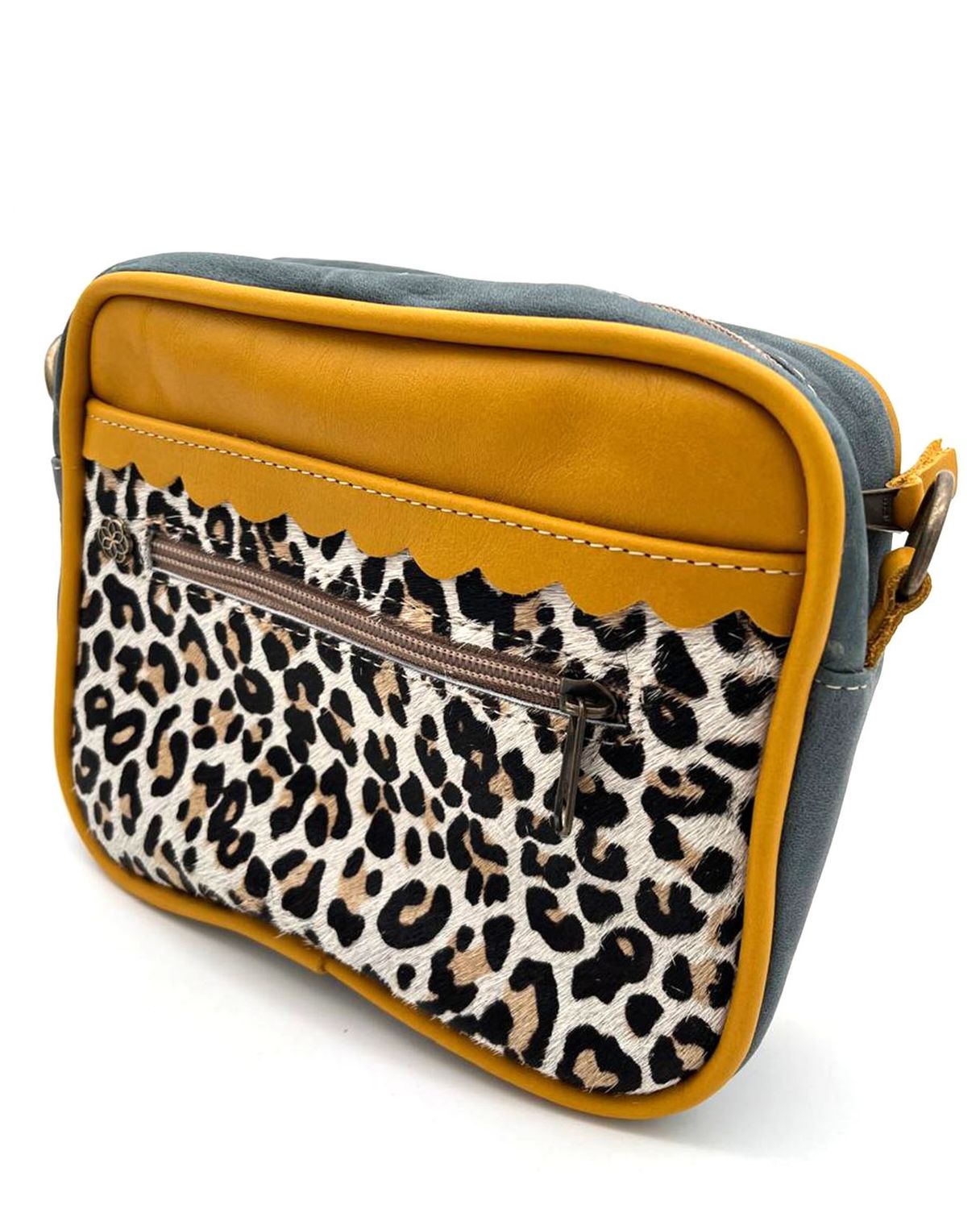 Leather square Bag: Tumeric, Denim &amp; Print