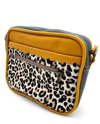 Leather square Bag: Tumeric, Denim &amp; Print