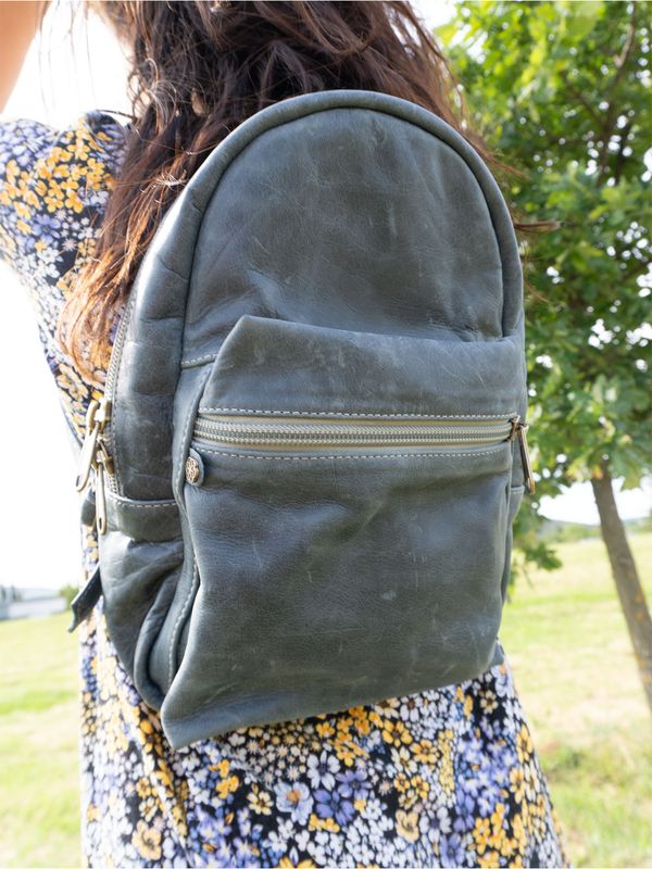 Leather Backpack: Denim