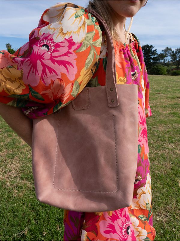 Leather Shopper Bag (Clasp without Lining) - Duo color options