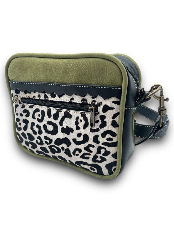 Leather square Bag: Moss Green &amp; Black