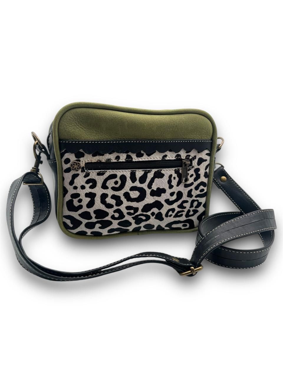 Leather square Bag: Moss Green &amp; Black