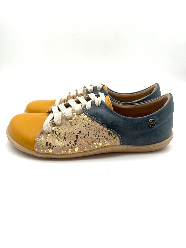 Xoala Barefoot Sneakers: Tumeric, Denim &amp; Gold Nguni