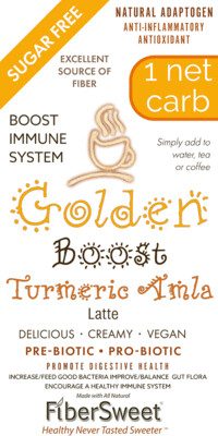 (one) 1 PACKET
(makes 2 cups ea) 
ONE NET CARB
Golden Boost Latte - 
Turmeric Amla Creamer