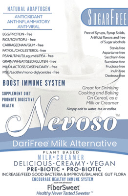 - FREE SHIPPING - (RCASE) Retail case - DF Veggie Milks - Nevoso - DR1 - 1g  Dietary Fiber per serving - (36 packs) 
DairyFree Veggie Milk/Creamer Alternative