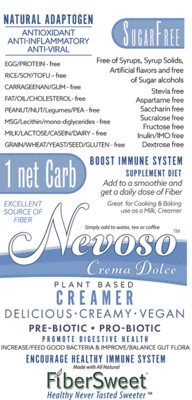 (Case) 48 PACKETS 
(makes 1 pt cream ea) 
(makes 4-8 c. milk ea) 
ONE NET CARB
Crema Dolce Creamer