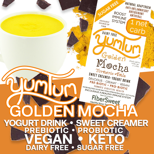 YUMTUM Golden Mocha Yogurt Drink / Sweet Creamer Turmeric Amla Cocoa add to water tea coffee | 1 NET CARB -Immune Support- Anti-inflammatory AntiViral Antioxidant DairyFree SugarFree GFCF VEGAN KETO
