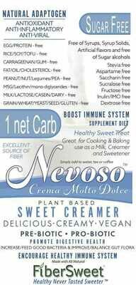 (one) 1 PACKET
(makes 1 pint cream) 
(makes 4-8 c. milk) 
ONE NET CARB
SWEET Creamer -
Crema Molto Dolce