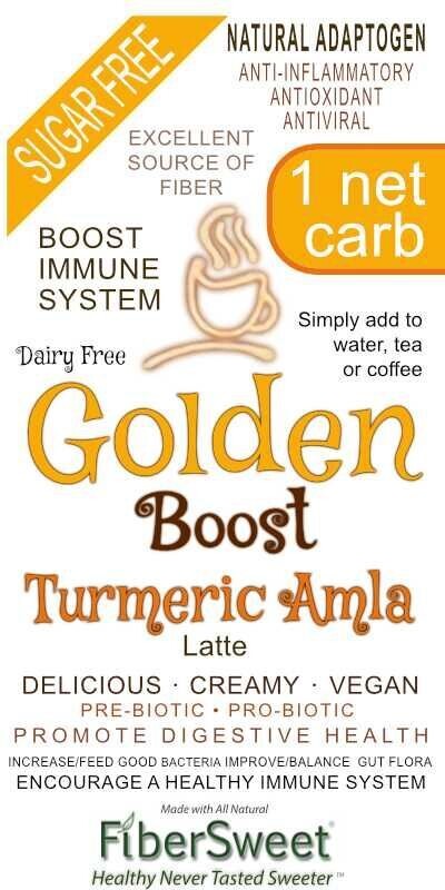 (one) 1 PACKET
(makes 2 cups ea)
ONE NET CARB
Golden Boost Latte -
Turmeric Amla Creamer