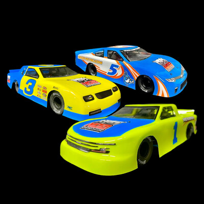 BULK Next Oval Body |  (4) Stock Car, (4) CW Truck, (4) Monte Carlo 1RC Bodies&quot; (Lexan)
*Fits 1RC Late Model*