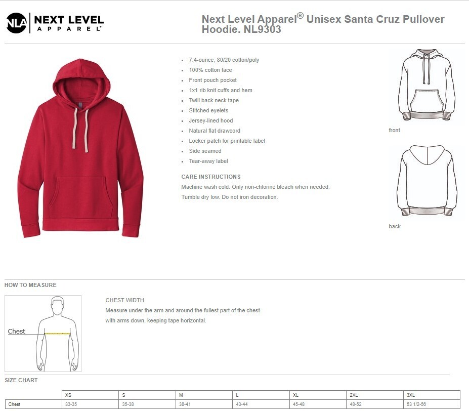Santa cruz top hoodie size chart