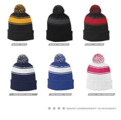 Embroidered Stripe Pom Pom Beanie Hats | STC28 Sport-Tek®