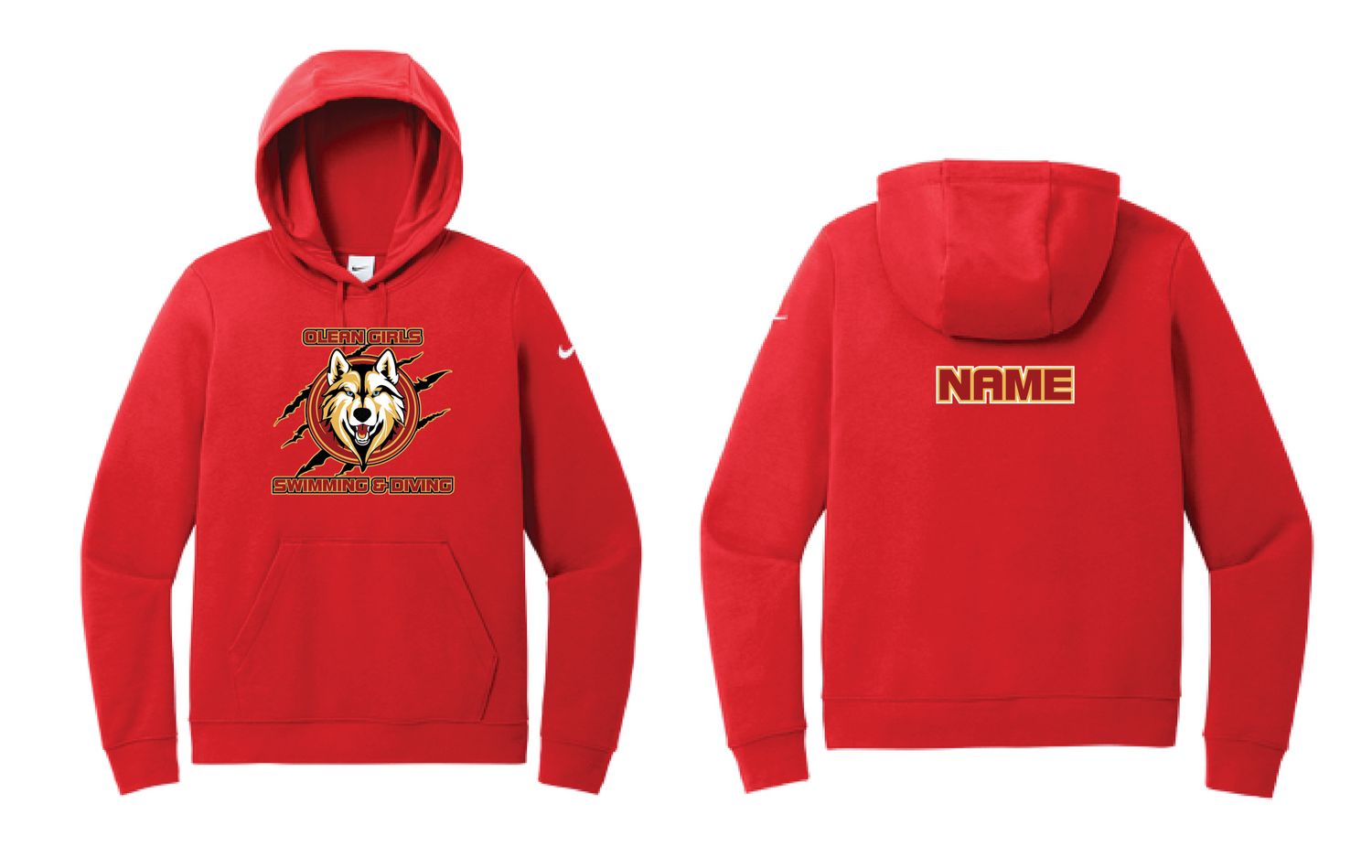 Olean Girls Swimming &amp; Diving Nike Hoodie | 	NKFD9889 Red