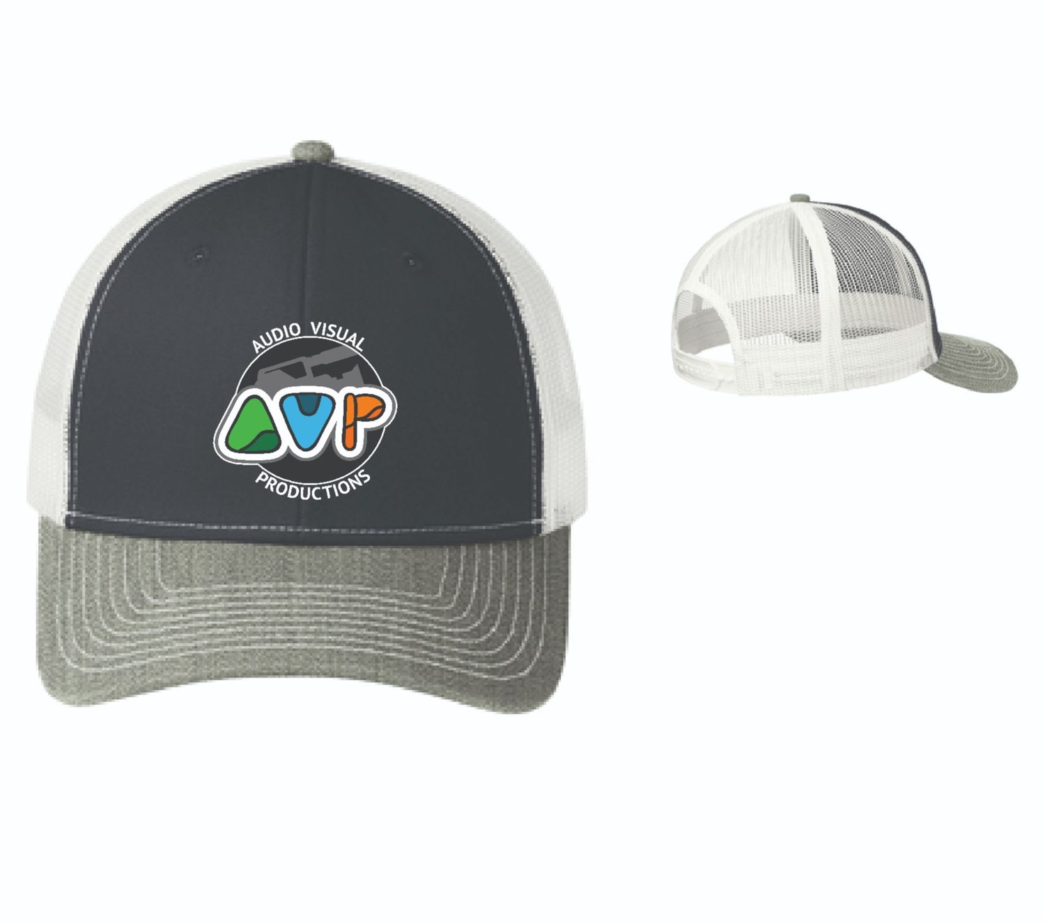 AVP Snapback Trucker Hat | C112, Rich Navy/Heather Grey/White