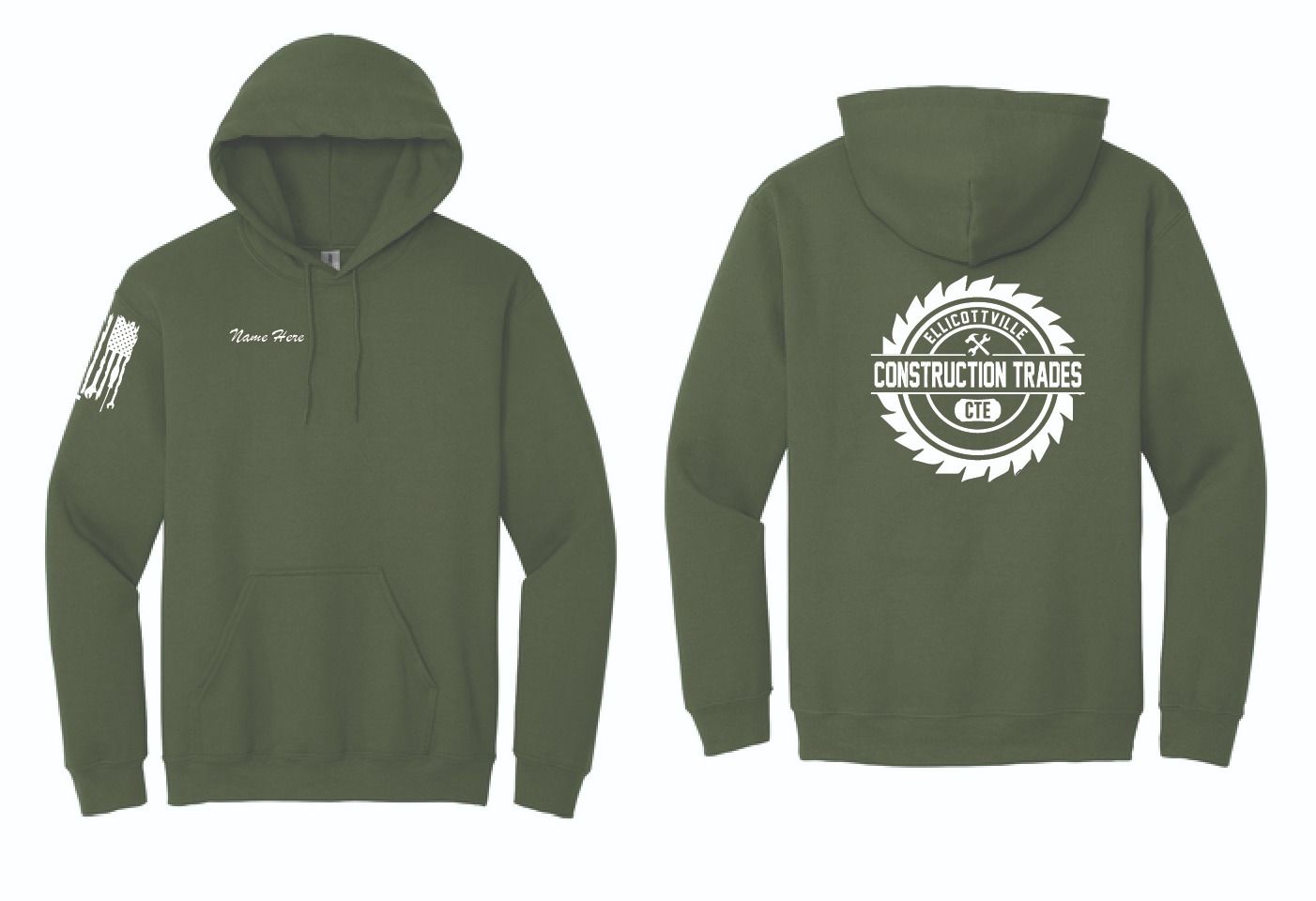 Ellicottville Construction Trades CTE Hoodie | 18500 Military Green