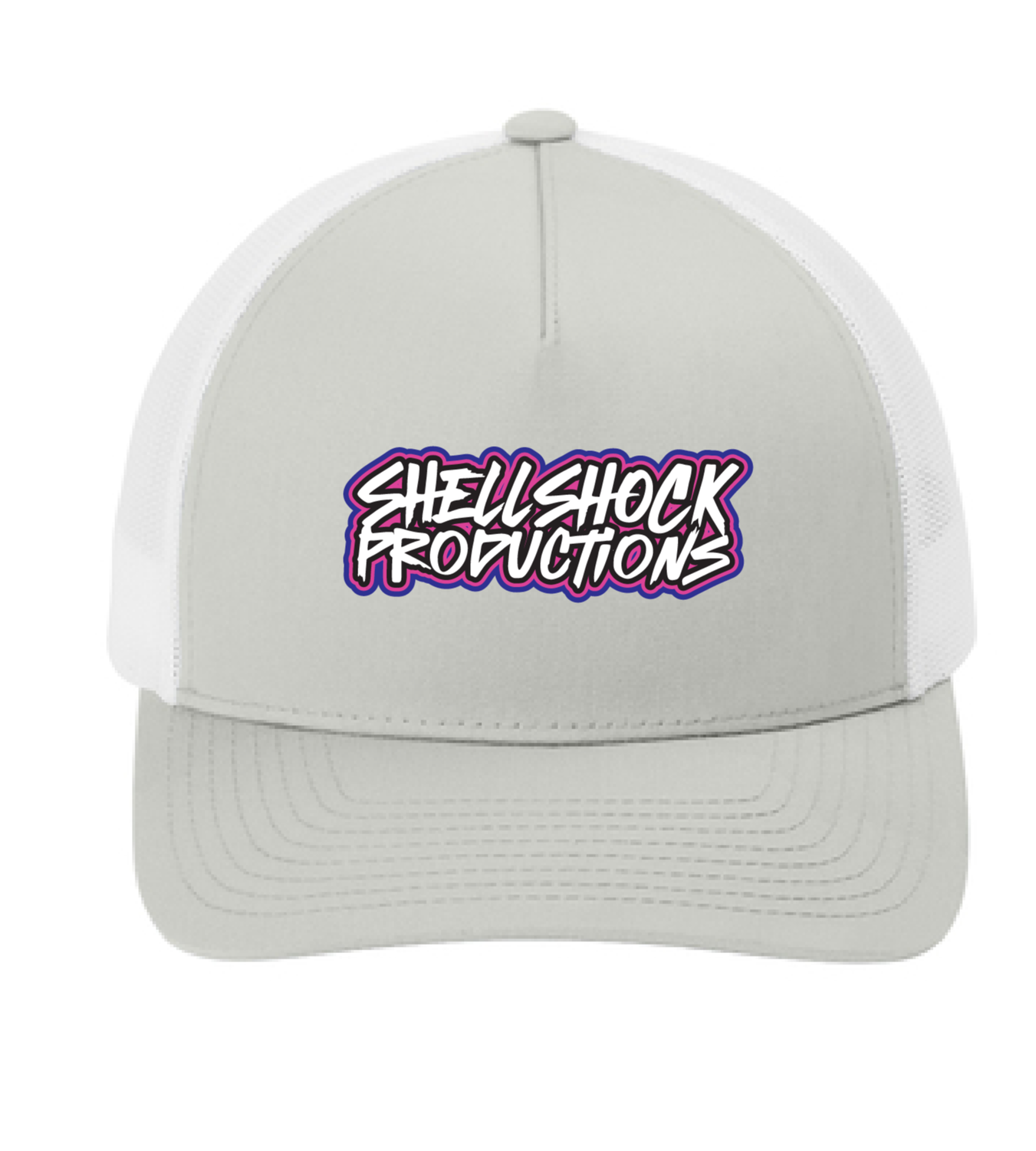 2025 Shellshock Productions 5-Panel Retro Trucker Hat | STC54 Silver/White