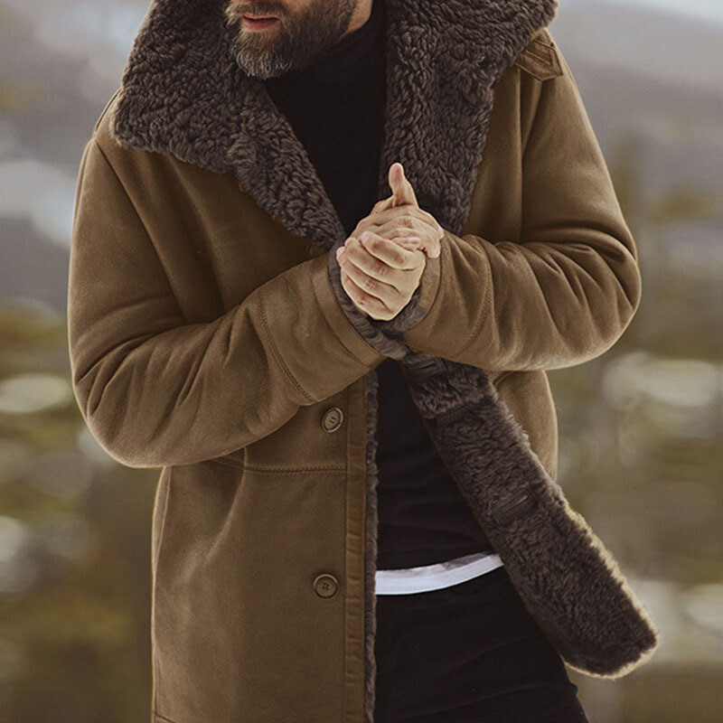 Turndown Collar Brown Suede Coat
