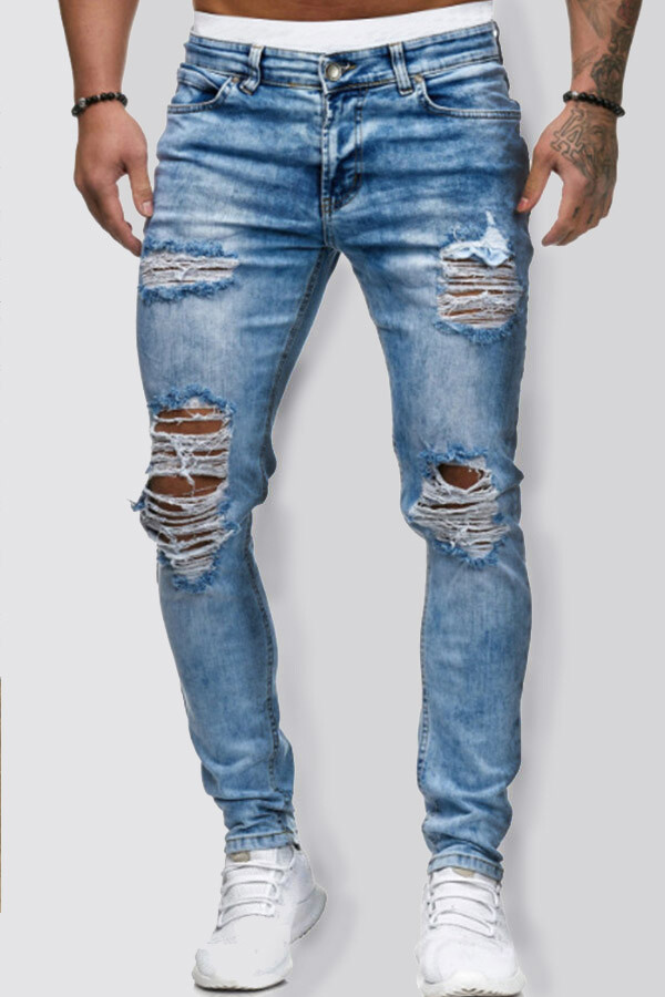 Broken Holes Baby Blue Jeans