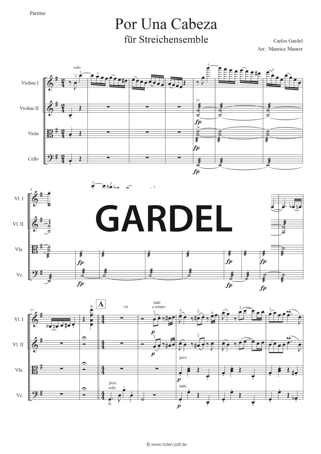 Gardel: Por Una Cabeza for String-Ensemble
