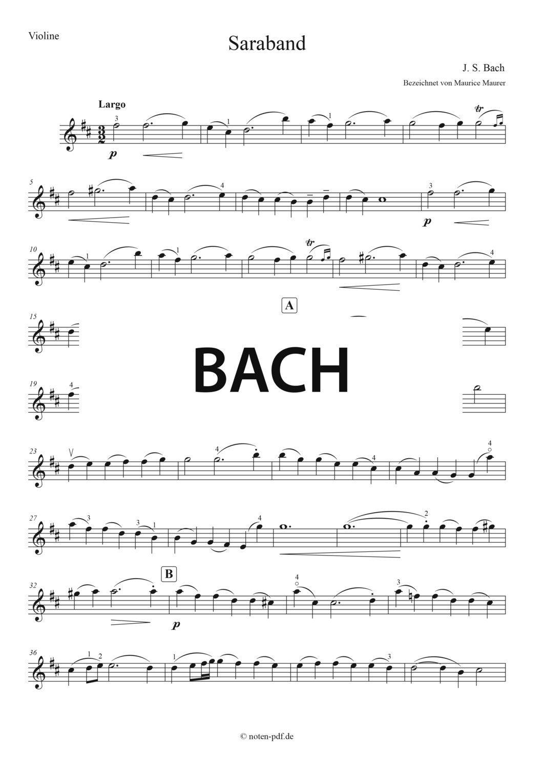 Bach: Saraband (Violin Sheet Music)