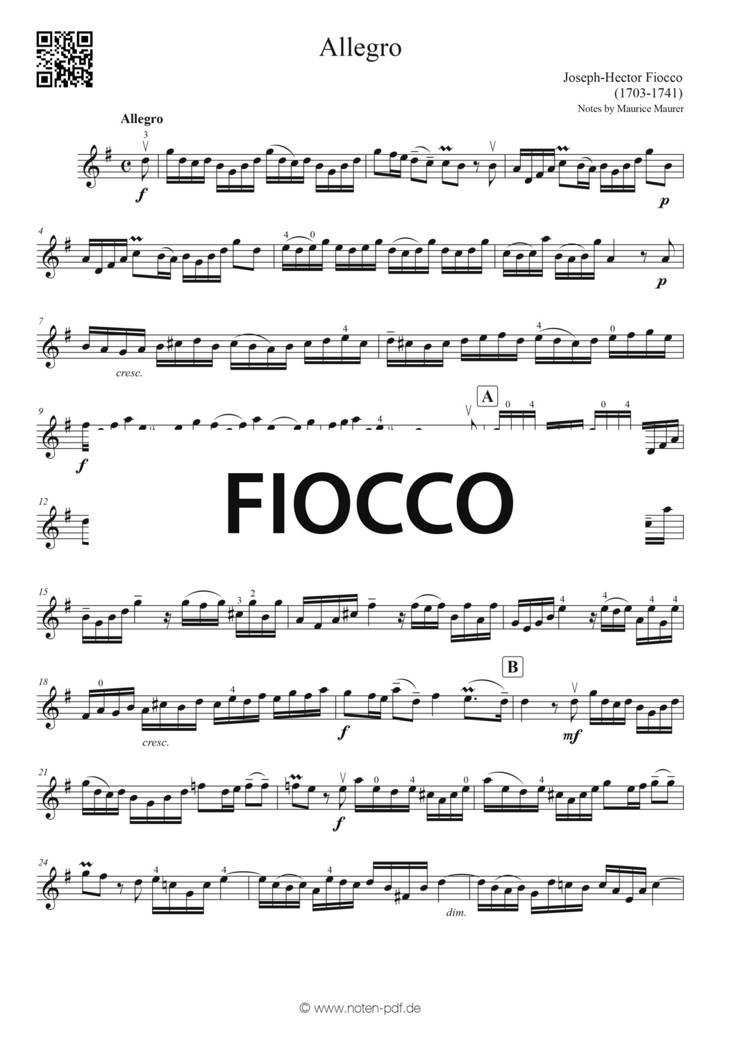 Fiocco: Allegro (Violin Sheet Music)