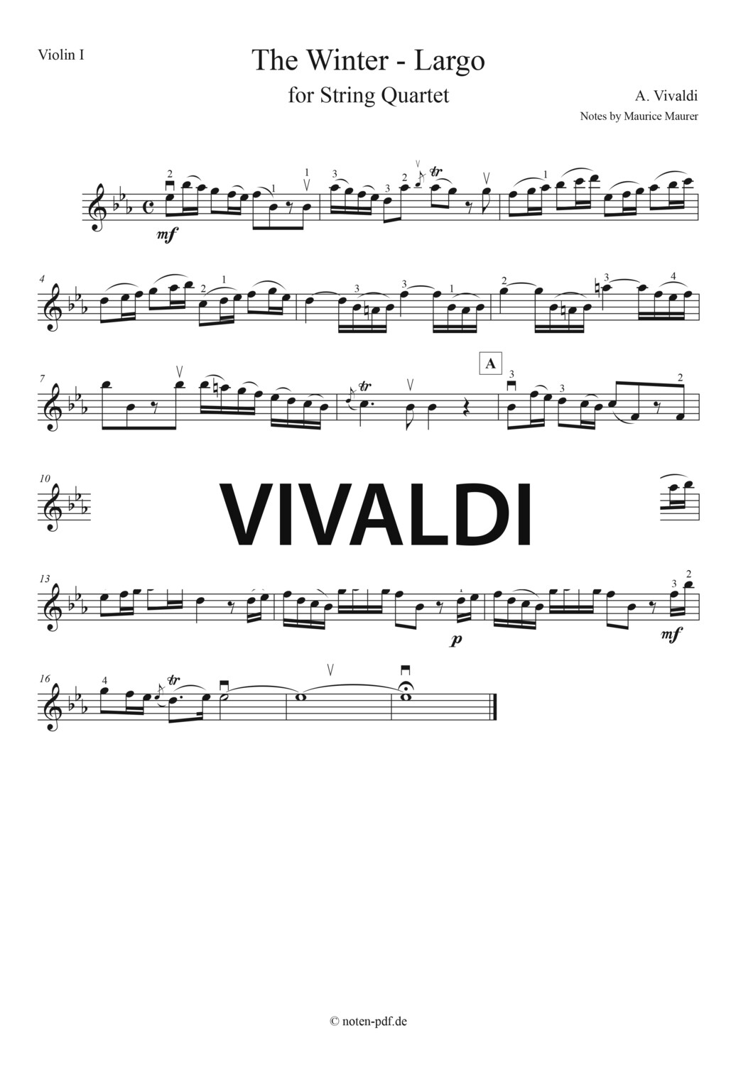 Vivaldi: Winter 2. Mov. (Largo) for String Quartet