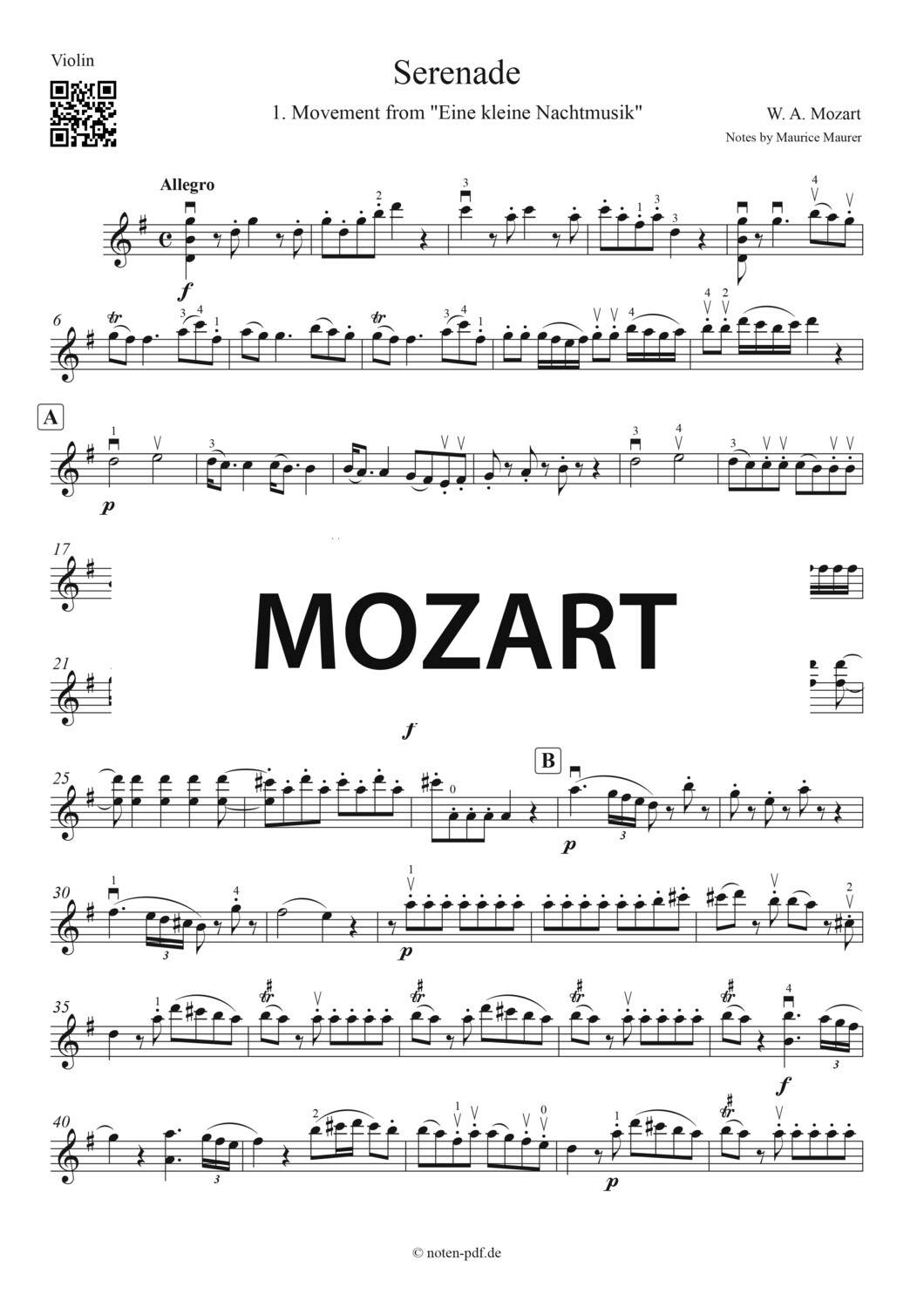 Mozart: Serenade from "Eine kleine Nachtmusik" (Violin Sheet Music)