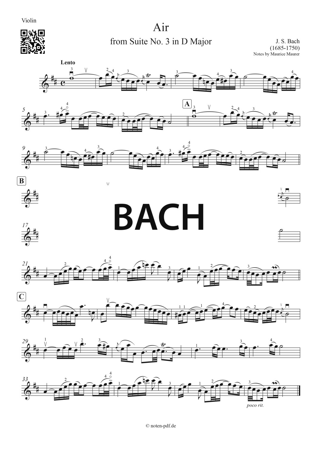 Bach: Air (Violin Sheet Music)