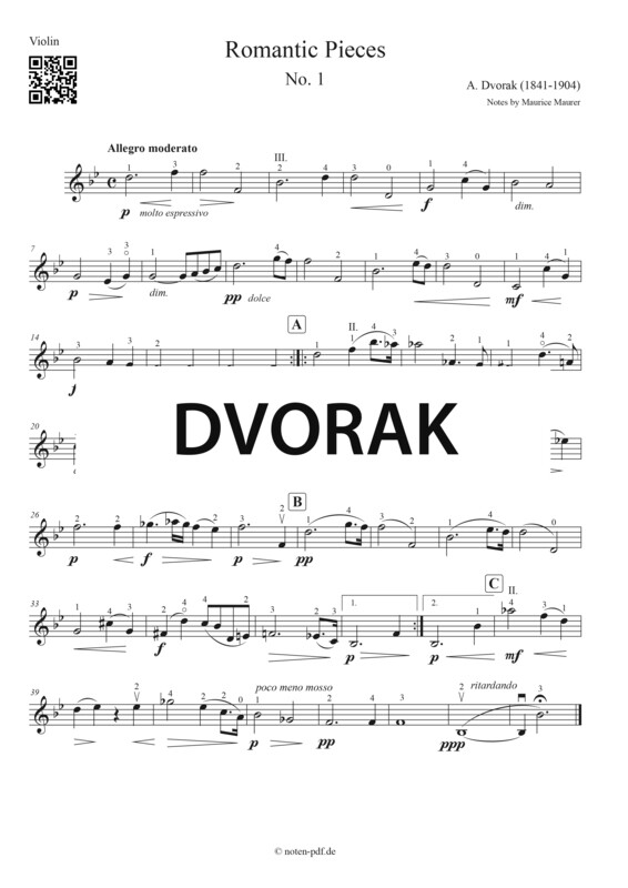 Dvorak: Romantic Pieces - No. 1 (Violin Sheet Music)
