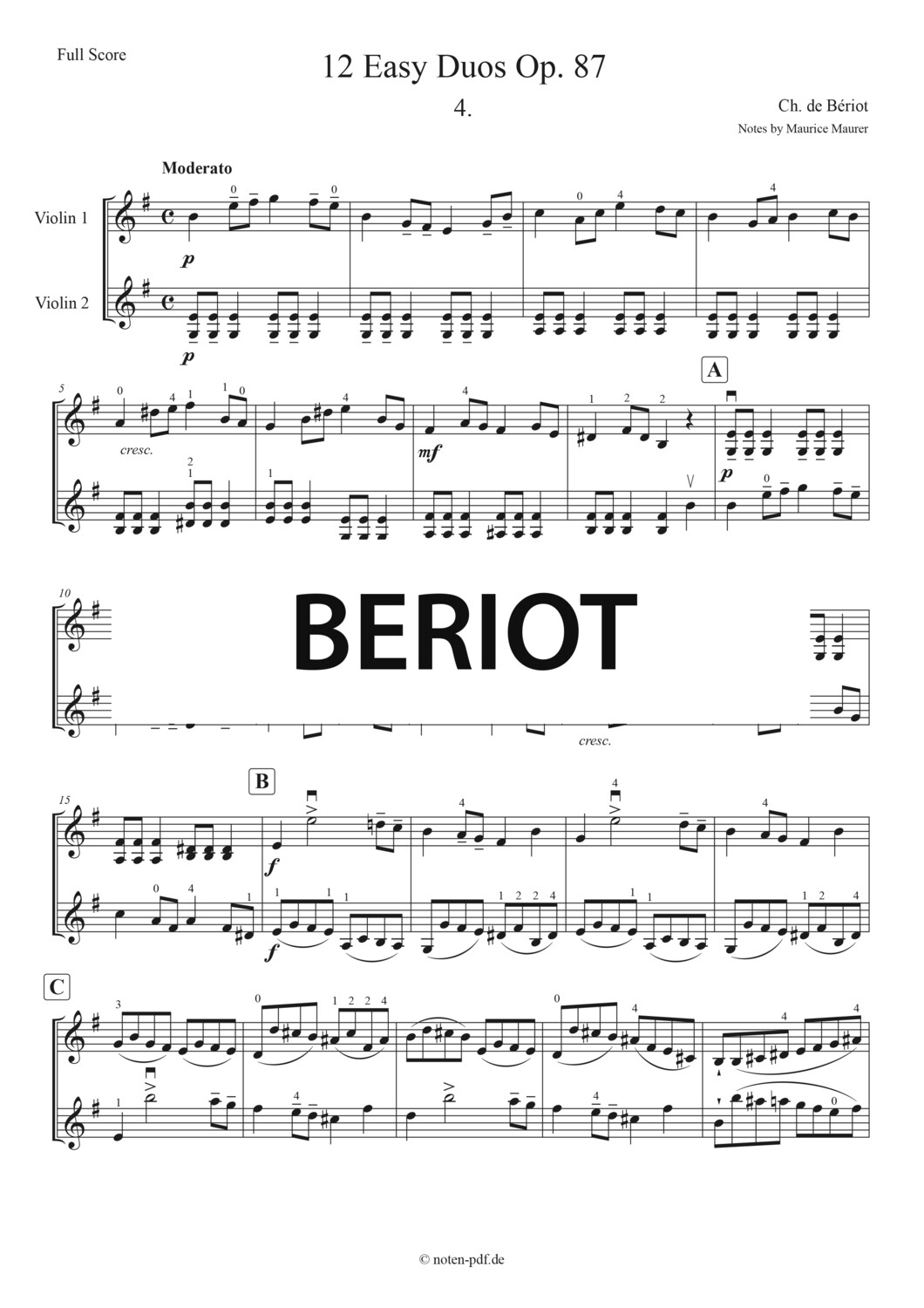 Bériot: 12 Easy Duos For 2 Violins