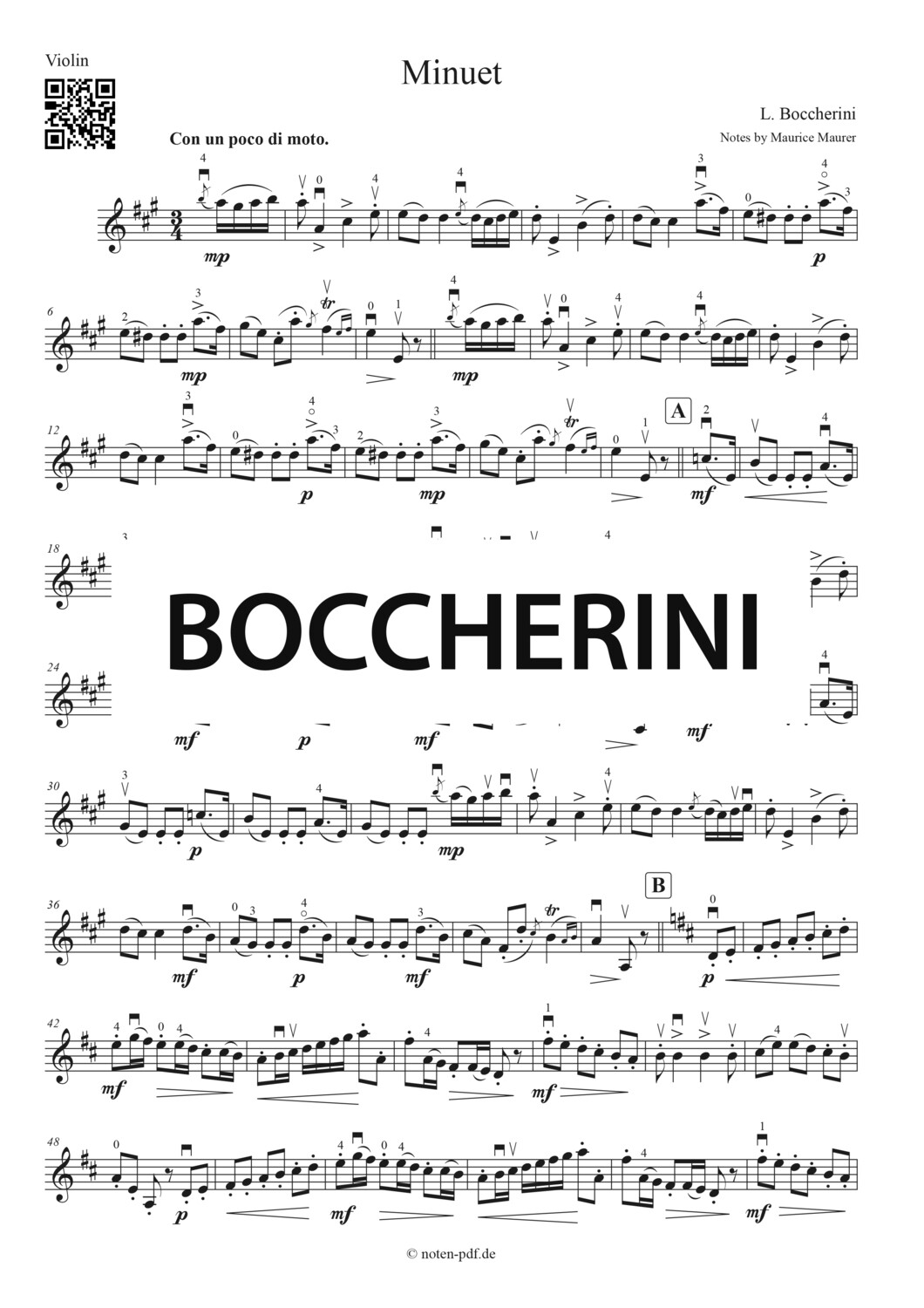 Boccherini: Minuet (Violin Sheet Music)