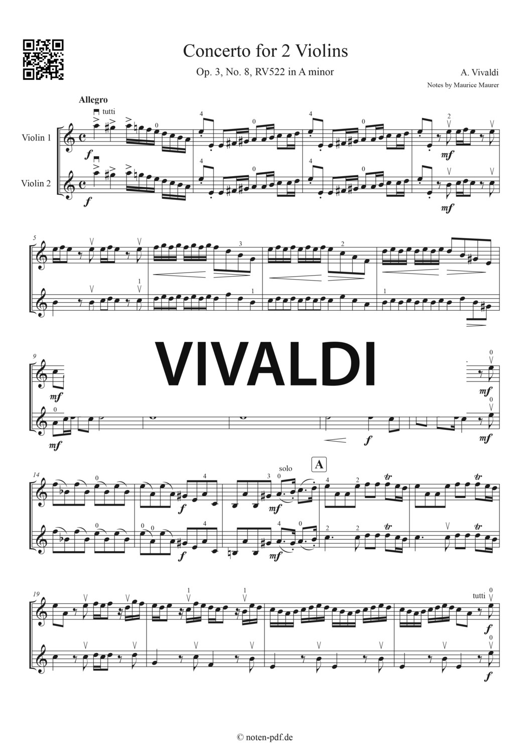 Vivaldi: Concerto for 2 Violins in A minor - 1. Movement + MP3
