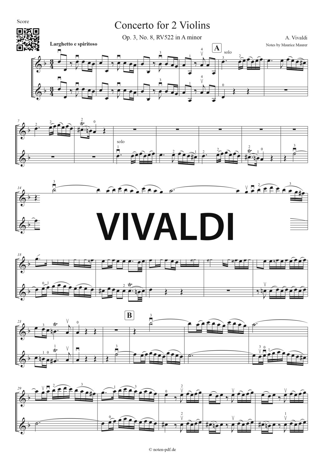 Vivaldi: Concerto for 2 Violins in A minor - 2. Movement