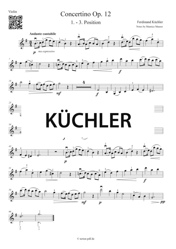 Küchler: Concertino Op. 12 - 2. Movement (Violin Sheet Music)