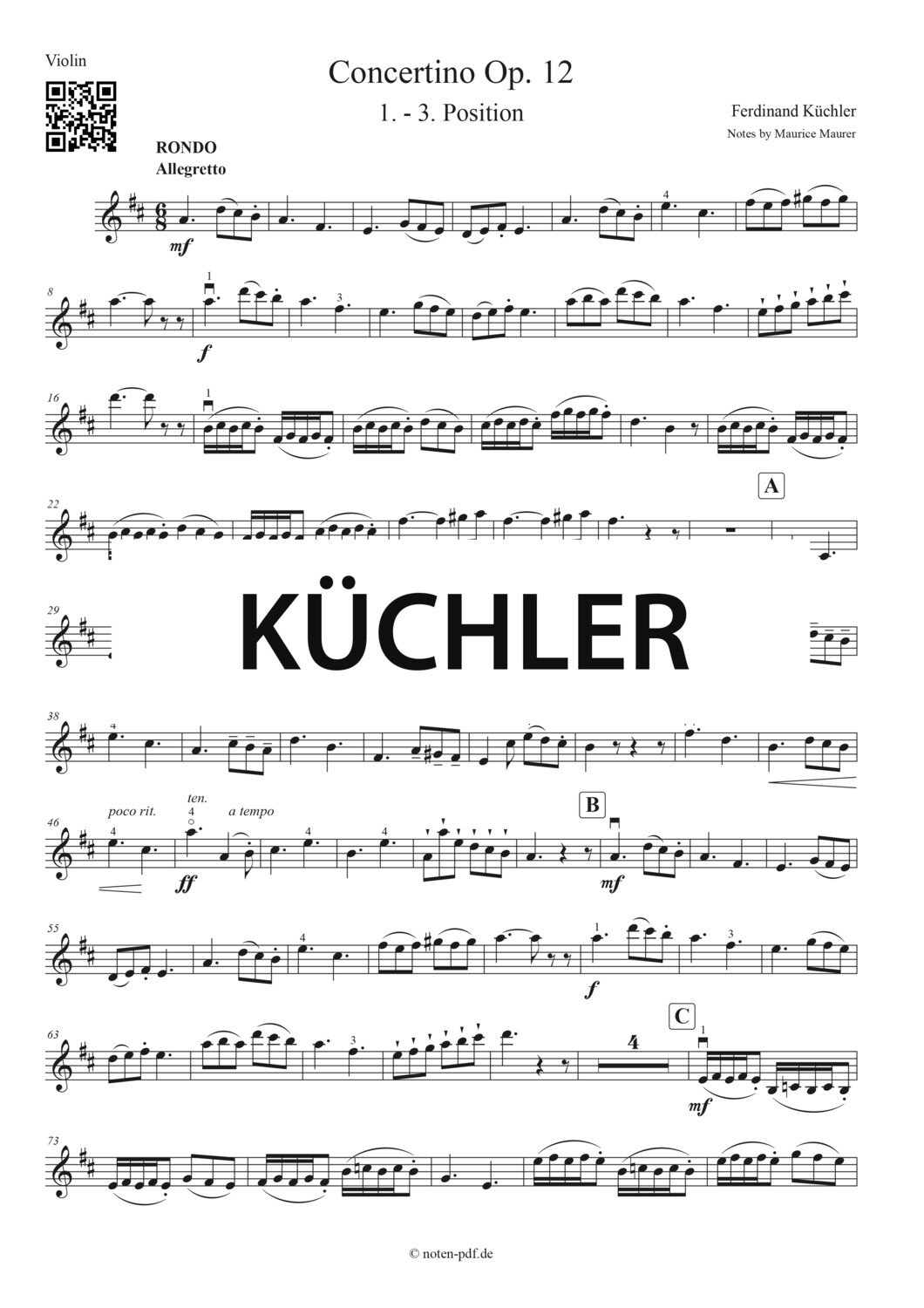 Küchler: Concertino Op. 12 - 3. Movement (Violin Sheet Music)