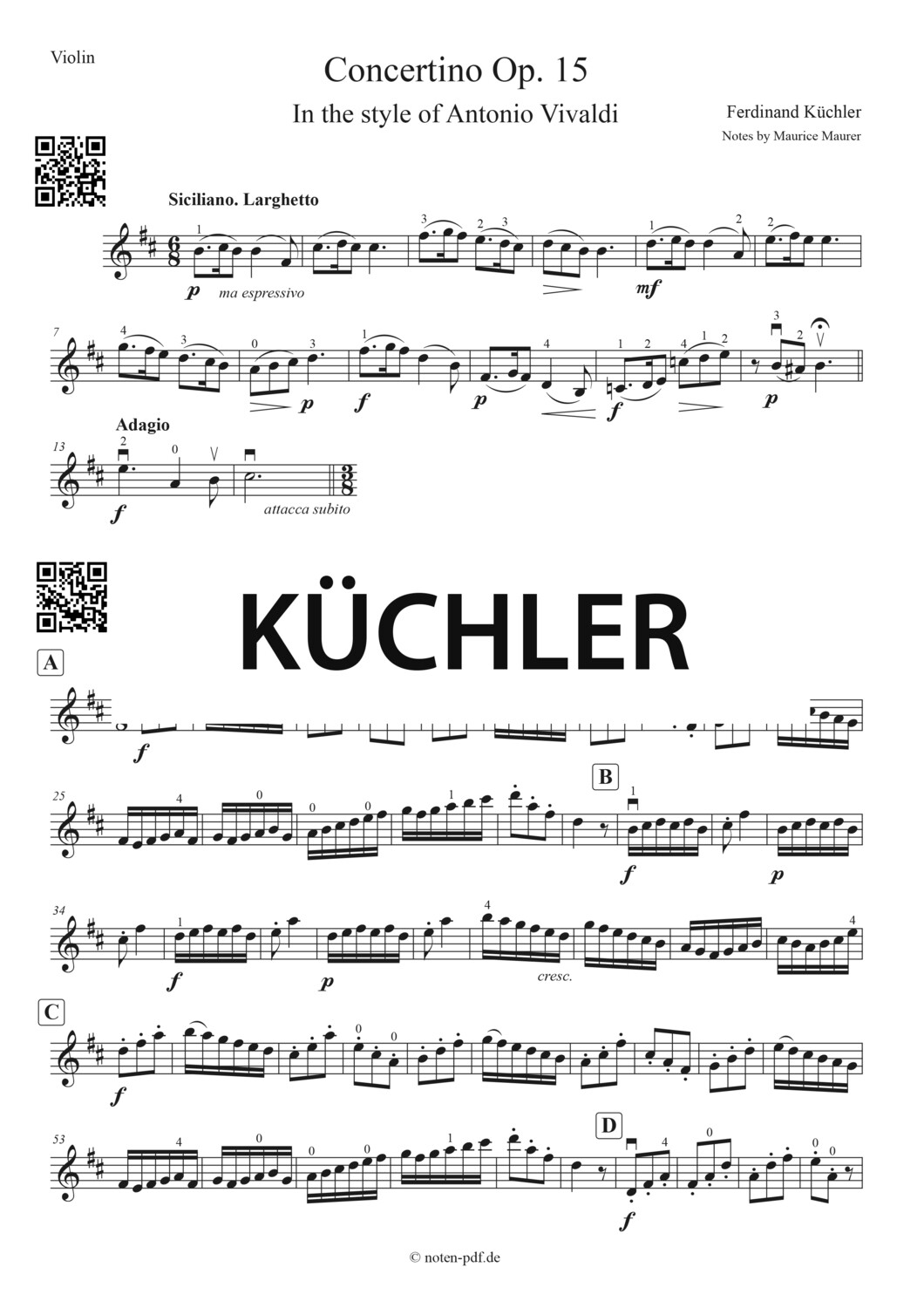 Küchler: Concertino Op. 15 - 2. + 3. Movement (Violin Sheet Music)