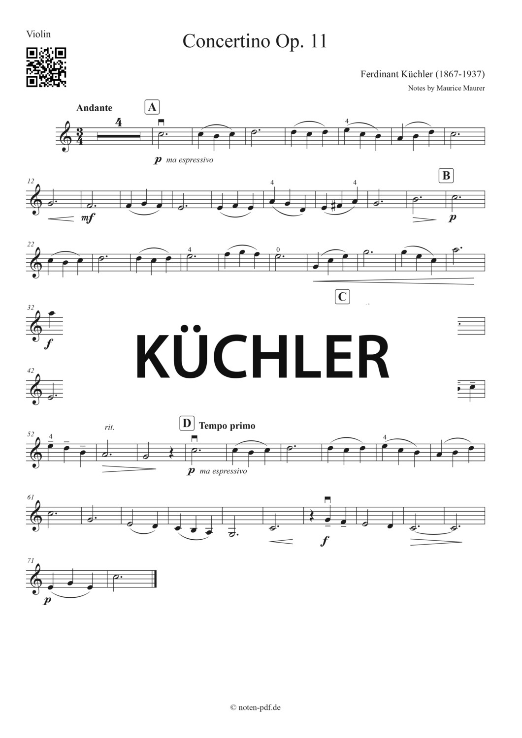 Küchler: Concertino Op. 11 - 2. Movement (Violin Sheet Music)