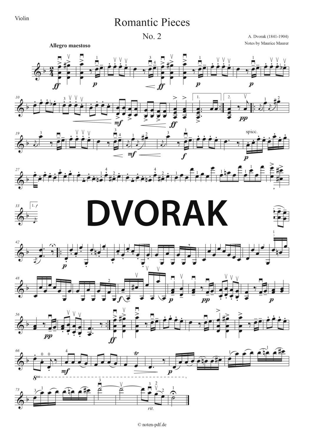 Dvorak: Romantic Pieces - No. 2 (Violin Sheet Music)