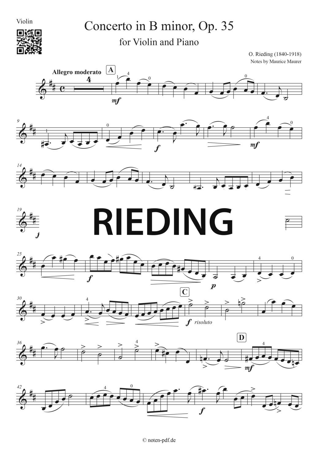 Rieding: Concerto in B minor Op. 35, 1. Movement (Violin Sheet Music)