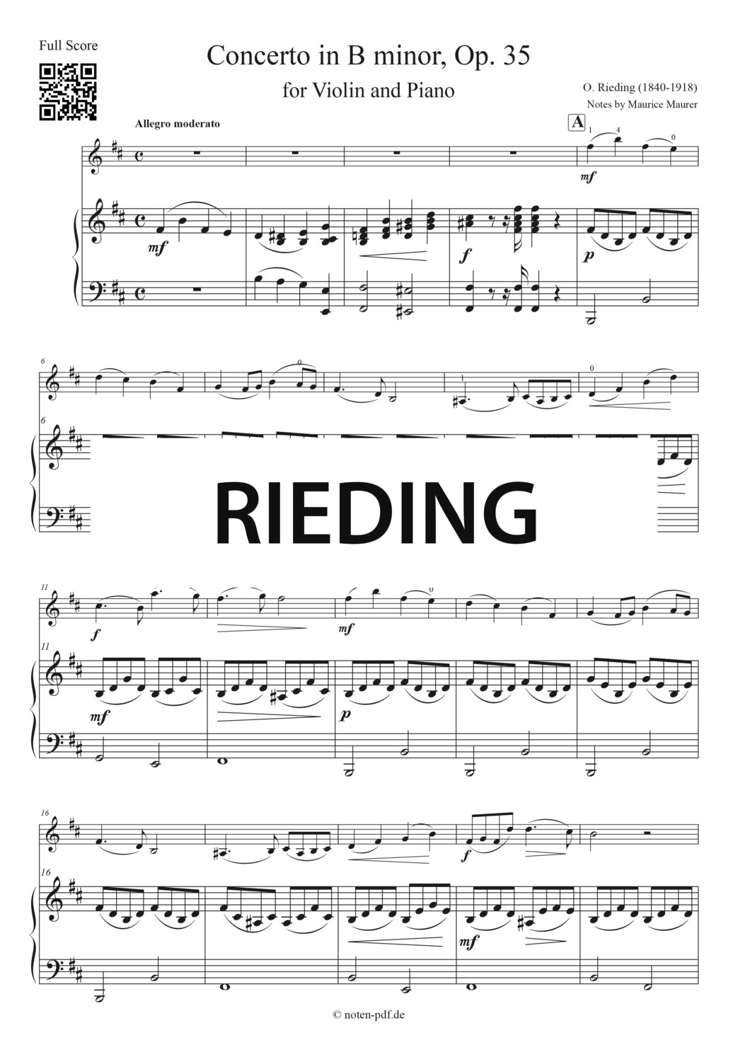 Rieding: Concerto in B minor Op. 35, 1. Movement + MP3s (Piano Accompaniment)