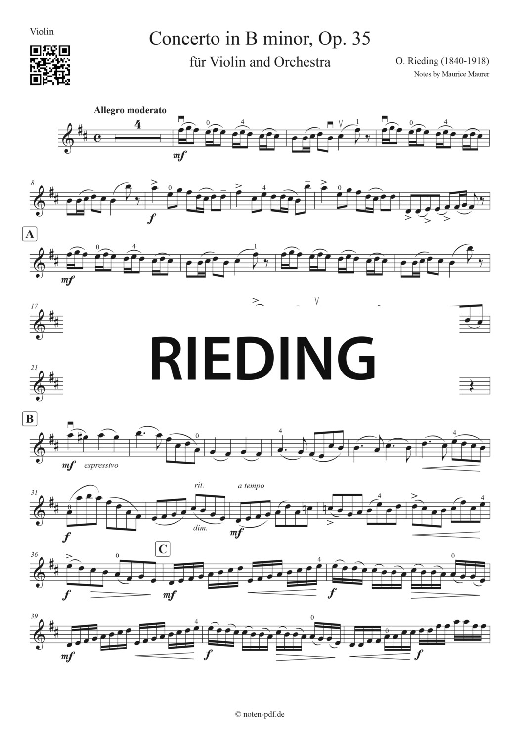 Rieding: Concerto in B minor Op. 35, 3. Movement + MP3s (Piano Accompaniment)