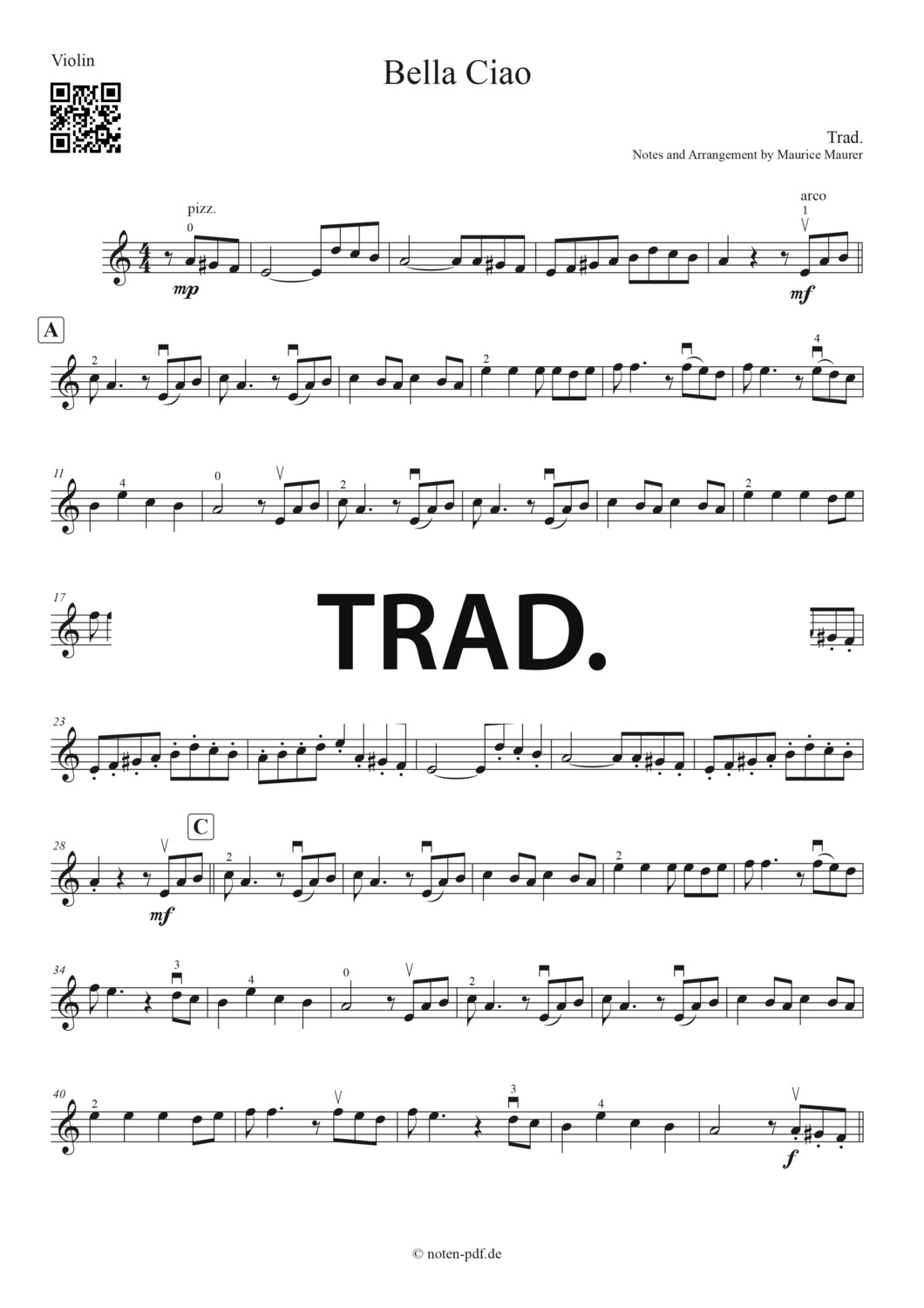 Trad.: Bella Ciao (Violin Sheet Music)