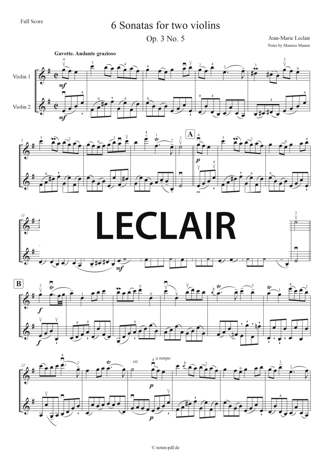 Leclair: 6 Sonatas for two violins, Op. 3 No. 5, 3. Mov.