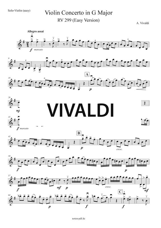Vivaldi: Concerto in G Major, RV 299 Easy - 1. Movement