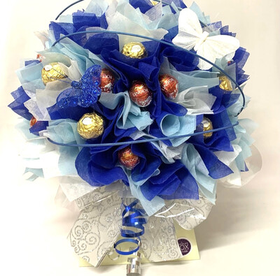 Deluxe Ferrero Rocher & Lindt Bouquet - Blue & White Mix